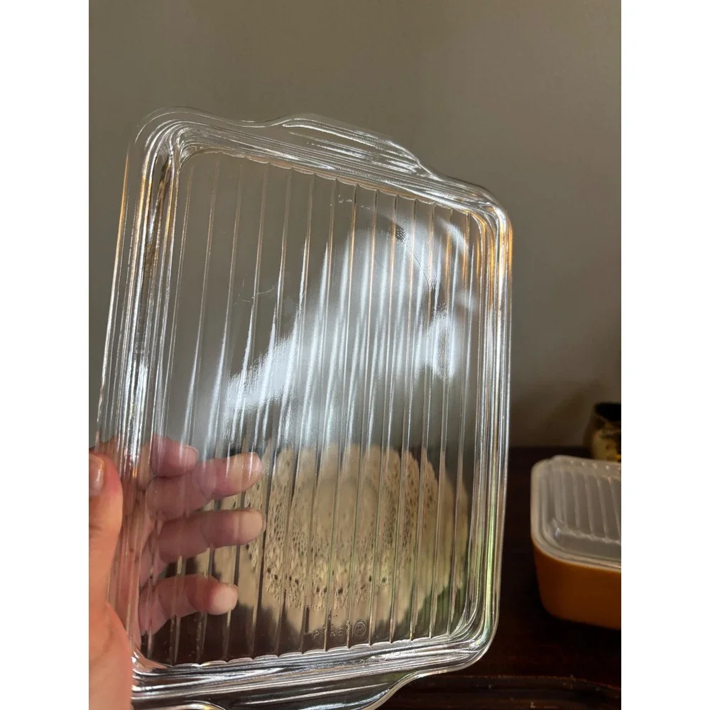 Vintage Pyrex Old Orchard Refrigerator Set 7 piece with clear trailing platter